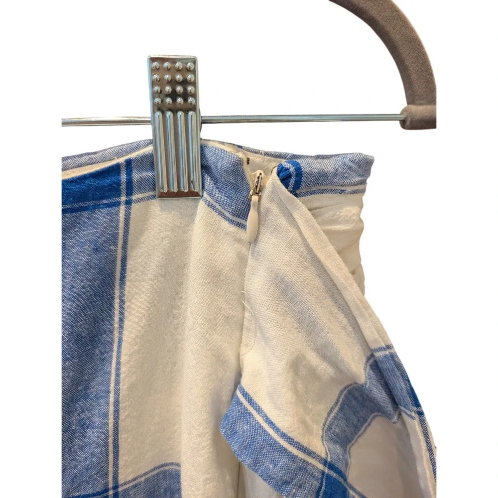 Maeve Anthropologie Midi Wrap Skirt Blue White Plaid Linen Blend Size 2 - Picture 5 of 10